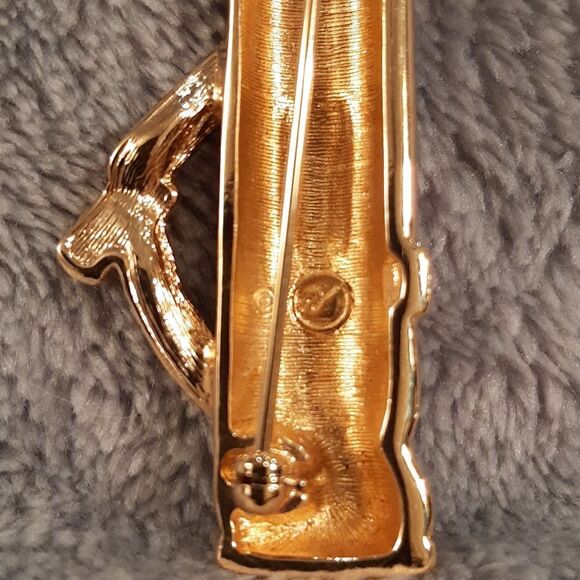 Swarovski Crystal Swan Black and Gold Golf Club Pin Brooch Lapel - Picture 7 of 9